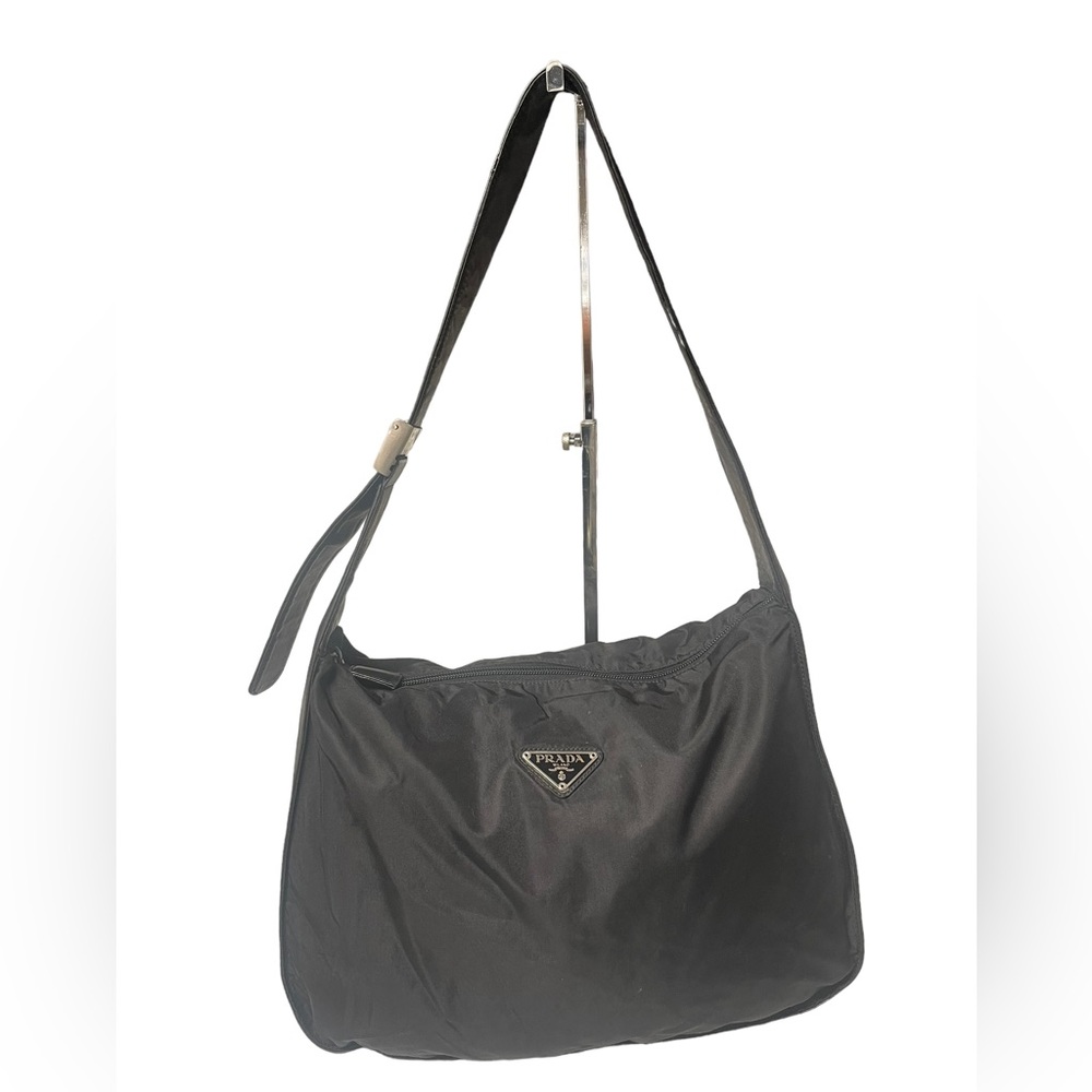 PRADA  Black Nylon/Leather Hobo Shoulder Bag